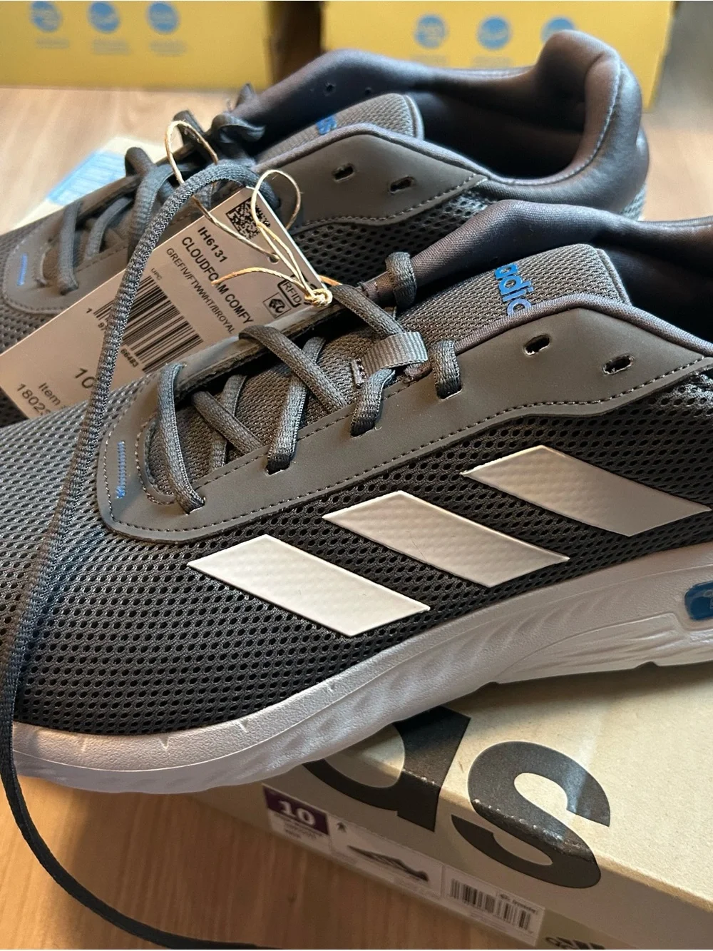 adidas Men's Grey Mesh Athletic Shoes with White Stripes